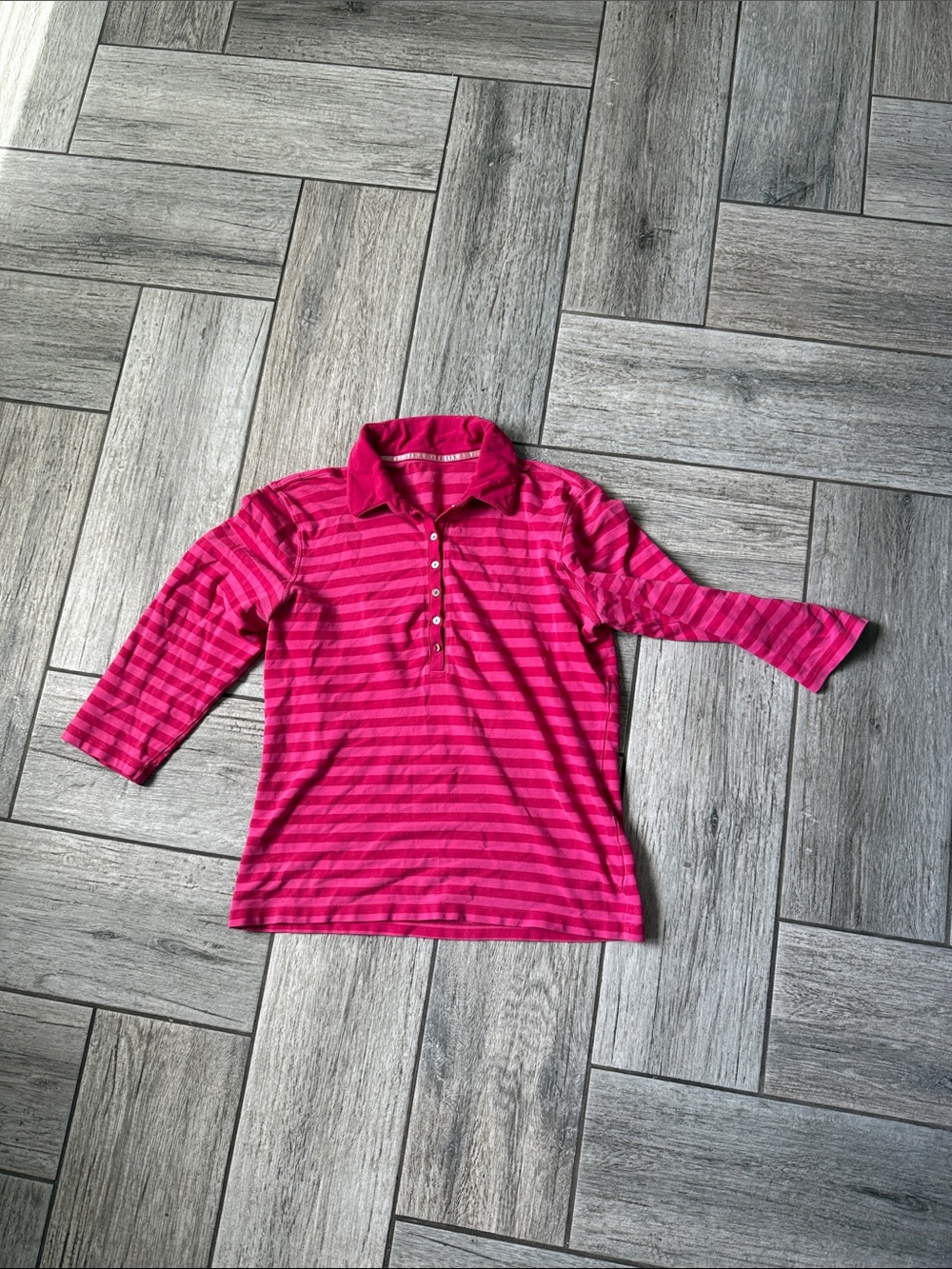 Girls' Pink Striped Long Sleeve Polo Top